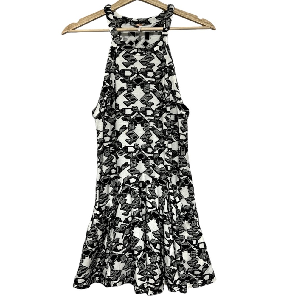 Free People Embroidered Textured Geometric Swing Trapeze Black/White Dress Small
